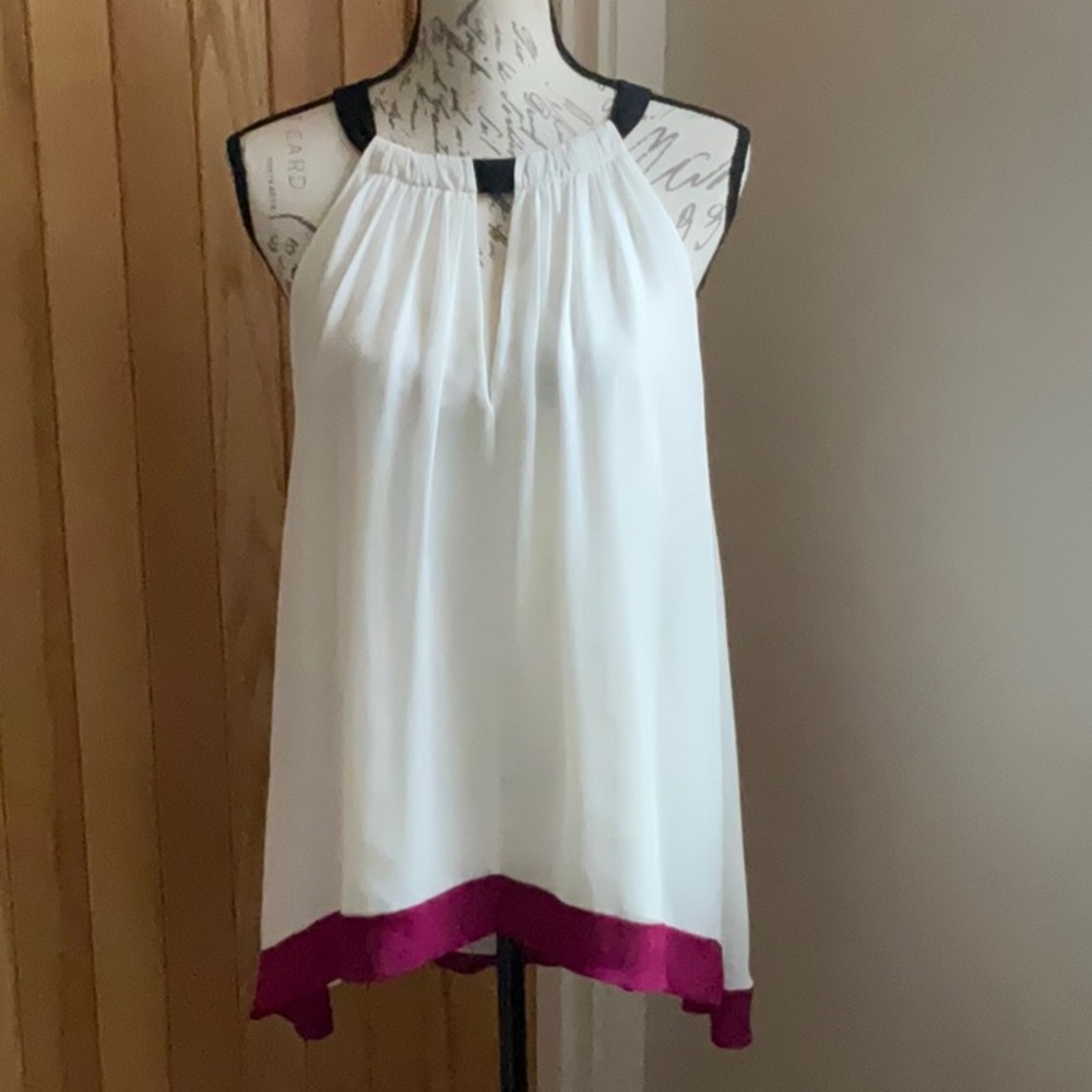 Elizabeth and James, lined flowing white silk halter neck, sleeveless top. L